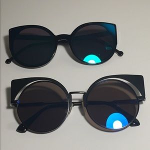 Black framed blue mirror lensed sunglasses